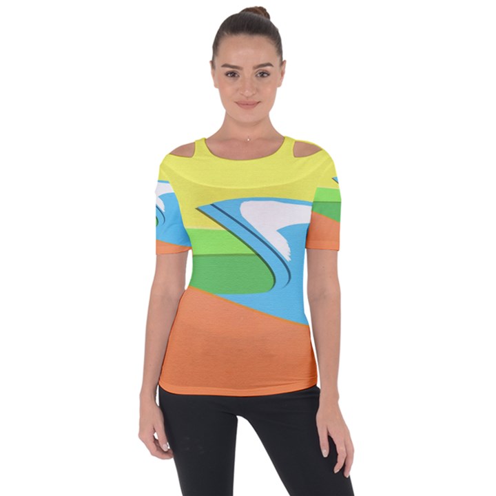 Waves-beach-sun-sea-water-sky Shoulder Cut Out Short Sleeve Top