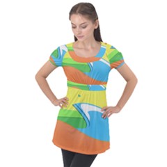 Waves-beach-sun-sea-water-sky Puff Sleeve Tunic Top