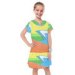 Waves-beach-sun-sea-water-sky Kids  Drop Waist Dress by Jancukart