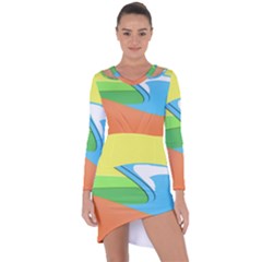 Waves-beach-sun-sea-water-sky Asymmetric Cut-out Shift Dress