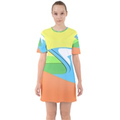 Waves-beach-sun-sea-water-sky Sixties Short Sleeve Mini Dress