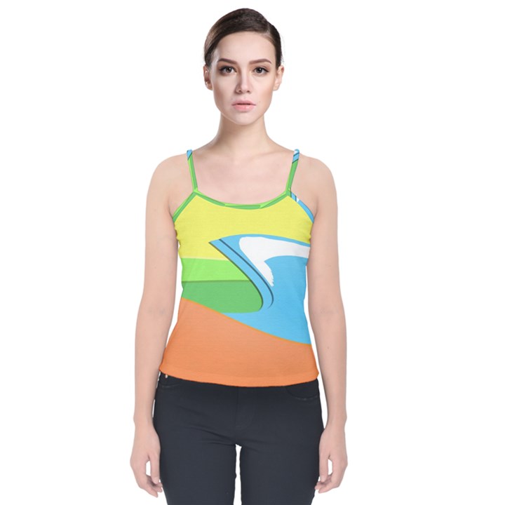 Waves-beach-sun-sea-water-sky Velvet Spaghetti Strap Top