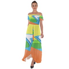 Waves-beach-sun-sea-water-sky Off Shoulder Open Front Chiffon Dress