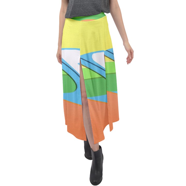 Waves-beach-sun-sea-water-sky Velour Split Maxi Skirt