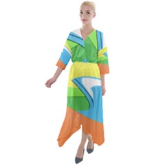 Waves-beach-sun-sea-water-sky Quarter Sleeve Wrap Front Maxi Dress