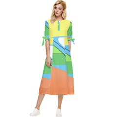 Waves-beach-sun-sea-water-sky Bow Sleeve Chiffon Midi Dress