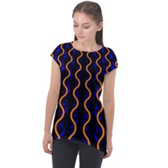 Pattern Abstract Wwallpaper Waves Cap Sleeve High Low Top