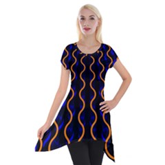 Pattern Abstract Wwallpaper Waves Short Sleeve Side Drop Tunic