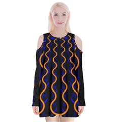 Pattern Abstract Wwallpaper Waves Velvet Long Sleeve Shoulder Cutout Dress