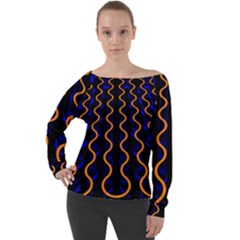 Pattern Abstract Wwallpaper Waves Off Shoulder Long Sleeve Velour Top