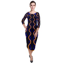 Pattern Abstract Wwallpaper Waves Quarter Sleeve Midi Velour Bodycon Dress