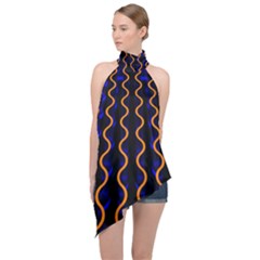 Pattern Abstract Wwallpaper Waves Halter Asymmetric Satin Top