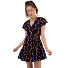 Pattern Abstract Wwallpaper Waves Flutter Sleeve Wrap Dress