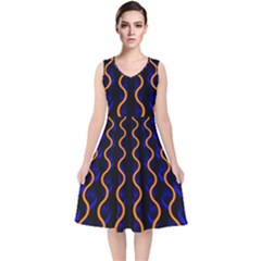 Pattern Abstract Wallpaper Waves V-neck Midi Sleeveless Dress 