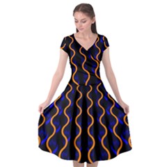 Pattern Abstract Wallpaper Waves Cap Sleeve Wrap Front Dress