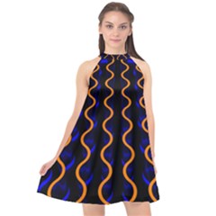 Pattern Abstract Wallpaper Waves Halter Neckline Chiffon Dress 