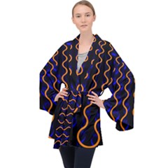 Pattern Abstract Wallpaper Waves Long Sleeve Velvet Kimono 