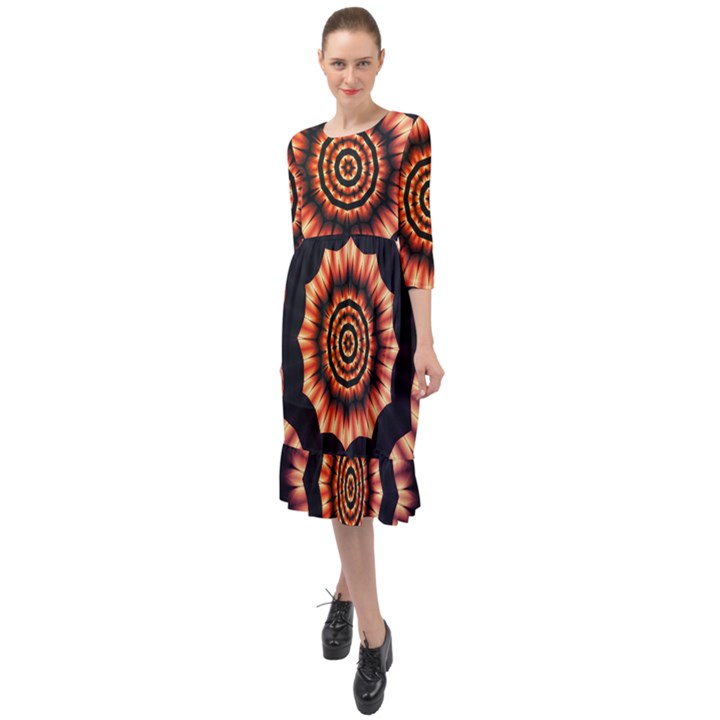 Digital Art Art Artwork Abstract Ruffle End Midi Chiffon Dress