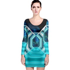 Space Ship Sci Fi Fantasy Science Long Sleeve Bodycon Dress