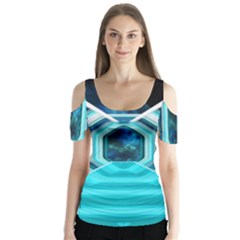 Space Ship Sci Fi Fantasy Science Butterfly Sleeve Cutout Tee 