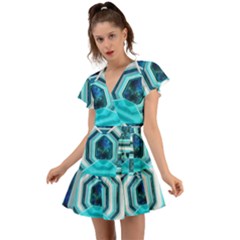 Space Ship Sci Fi Fantasy Science Flutter Sleeve Wrap Dress