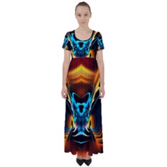 Duck-crazy-duck-abstract High Waist Short Sleeve Maxi Dress