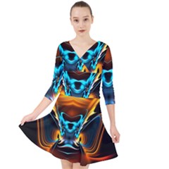 Duck-crazy-duck-abstract Quarter Sleeve Front Wrap Dress