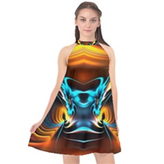 Duck-crazy-duck-abstract Halter Neckline Chiffon Dress 