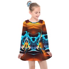 Duck-crazy-duck-abstract Kids  Long Sleeve Dress