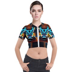 Duck-crazy-duck-abstract Short Sleeve Cropped Jacket