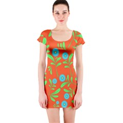 Background-texture-seamless-flowers Short Sleeve Bodycon Dress