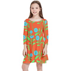 Background-texture-seamless-flowers Kids  Quarter Sleeve Skater Dress