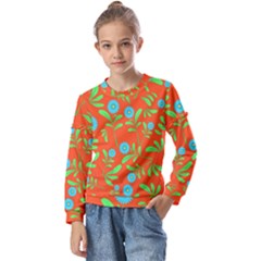 Background-texture-seamless-flowers Kids  Long Sleeve Tee With Frill 