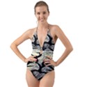 Black Love Browning Deer Camo Halter Cut-Out One Piece Swimsuit View1