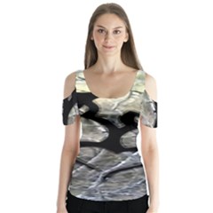 Black Love Browning Deer Camo Butterfly Sleeve Cutout Tee 