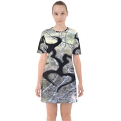 Black Love Browning Deer Camo Sixties Short Sleeve Mini Dress by Jancukart