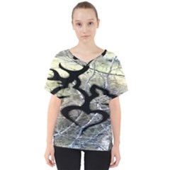 Black Love Browning Deer Camo V-neck Dolman Drape Top by Jancukart