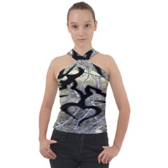 Black Love Browning Deer Camo Cross Neck Velour Top