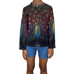 Beautiful Peacock Feather Kids  Long Sleeve Swimwear