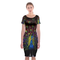 Beautiful Peacock Feather Classic Short Sleeve Midi Dress