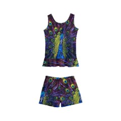 Beautiful Peacock Feather Kids  Boyleg Swimsuit