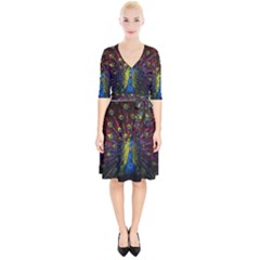 Beautiful Peacock Feather Wrap Up Cocktail Dress