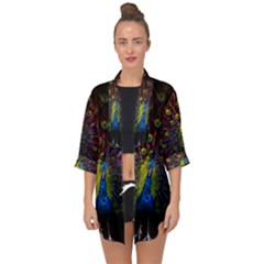 Beautiful Peacock Feather Open Front Chiffon Kimono