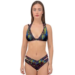 Beautiful Peacock Feather Double Strap Halter Bikini Set