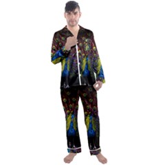 Beautiful Peacock Feather Men s Long Sleeve Satin Pajamas Set