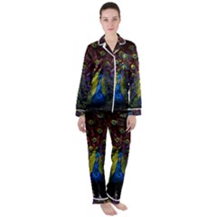 Beautiful Peacock Feather Satin Long Sleeve Pajamas Set by Jancukart