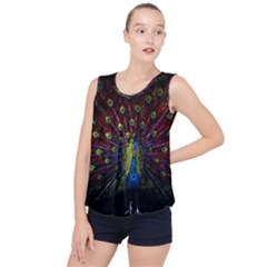 Beautiful Peacock Feather Bubble Hem Chiffon Tank Top by Jancukart