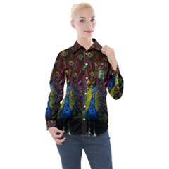 Beautiful Peacock Feather Women s Long Sleeve Pocket Shirt