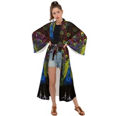 Beautiful Peacock Feather Maxi Kimono by Jancukart