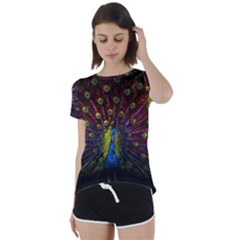 Beautiful Peacock Feather Short Sleeve Foldover Tee